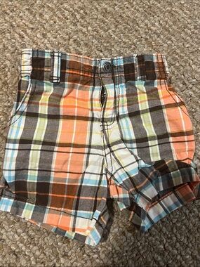 Carter's Plaid Cotton Shorts in Orange, Brown & Light Blue